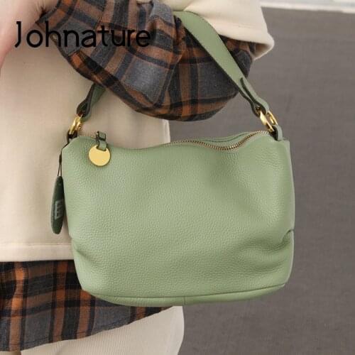 Johnature Leisure Versatile Genuine Leather Women Bag 2021 New Nature Soft Cowhide Handbag Large Capacity Female Shoulder Bags