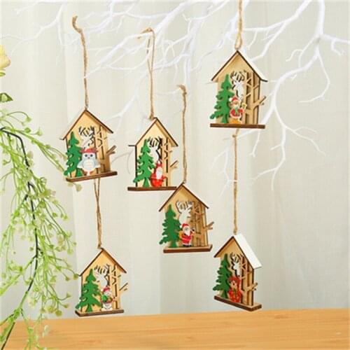 1pcs Creative Wooden House Christmas Tree Ornaments Pendant New Year Decor 2022 Christmas Decorations For Home Gift For Children