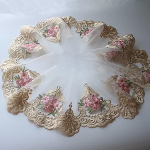 3 Yards Khaki Pink Flower Lace Trim Soft Ivory Tulle Floral Embroidered Wedding Lace DIY Sewing Crafts Bridal Lace 6.69" Wide