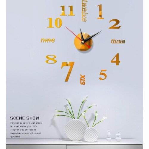 Free Shipping 400mm New Clock Watch Wall Clocks Horloge 3D DIY Acrylic Mirror Stickers Home Decoration Living Room Quartz Needle