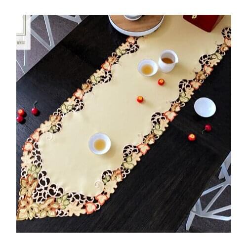 Maple leaf Elegant Embroidery Table Runner Pastoral Fabric Tea tablecloth, Luxury Table mat table Cover for decoration