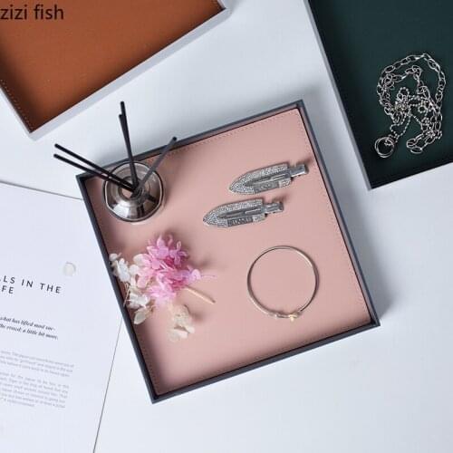 European Leather Square Tray Nordic Trays Decorative Plate Dressing Table Cosmetic Storage Box Jewelry Necklace Display Plate