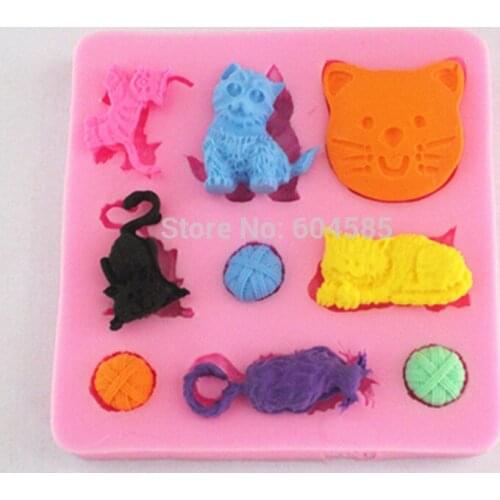 The cats and the coils fondant cake molds soap chocolate mould for the kitchen baking 5.9*6.1*2cm