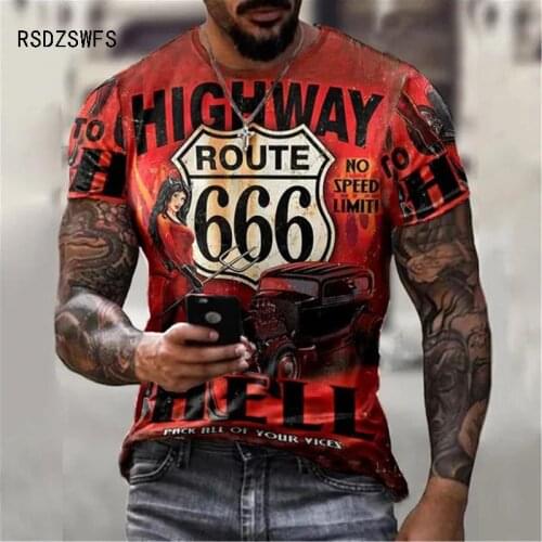 Highway 66 Route 3D Printed T Shirt Men Classic Street Pattern Male Short Sleeve Handsome Man Tops Summer Round Neck Loose Tees