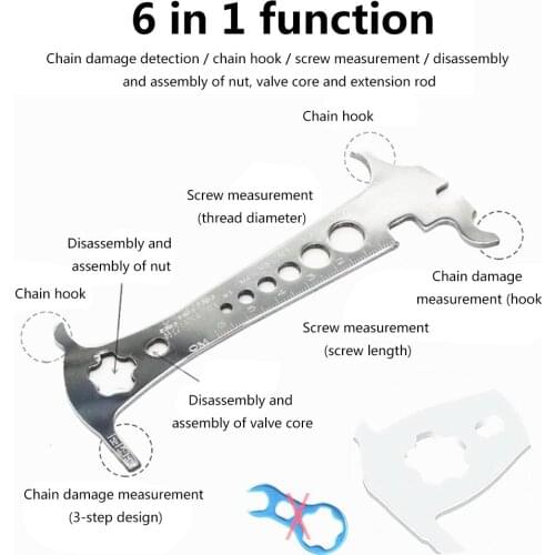 MTB Bike Chain Wear Indicator Six-in-one Chain Measurement Checker Ruler Bicycle Chains Gauge Portable Caliper Cycling Parts