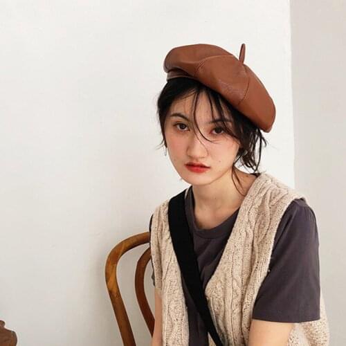 PU Leather Brimless Beret Womens Fall Winter Boinas Hombre Hat Fashionable Korean Painter Baret Cap French Octagonal Hats