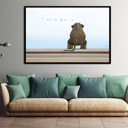 XX3472 Modern Nordic Sweet Elephant Sunset, Early Morning, Canvas Print Painting Poster Wall Picture For Living Room