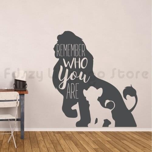 Lion King Wall Sticker Simba and Mufasa Vinyl Wall Decal Kids Room Decoration Remember Who You Are Quote Wall Art Mural Q307