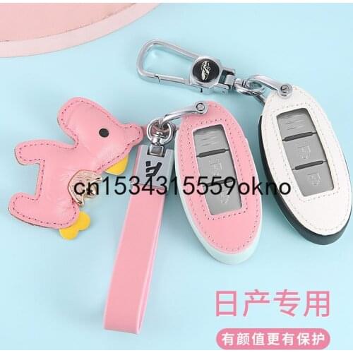 Leather Key Case For Nissan Sylphy X-Trail Qashqai TEANA Smart Key Keyless Remote Entry Fob Case Cover