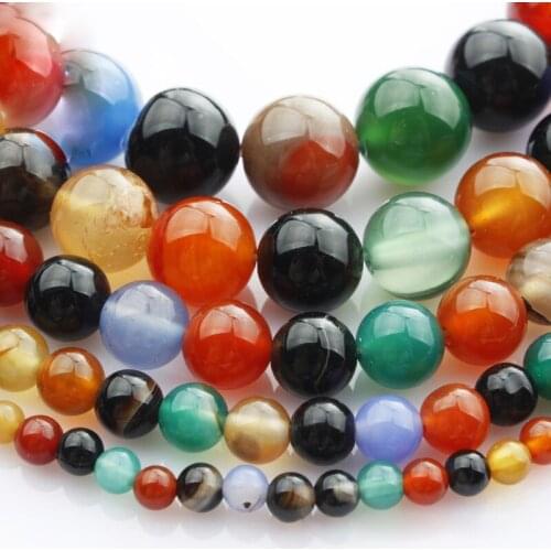 15"(38cm) Strand Round Natural Mixed Agate Stone Rocks 4mm 6mm 8mm 10mm 12mm Gemstone Beads for Bracelet Jewelry Making Findings