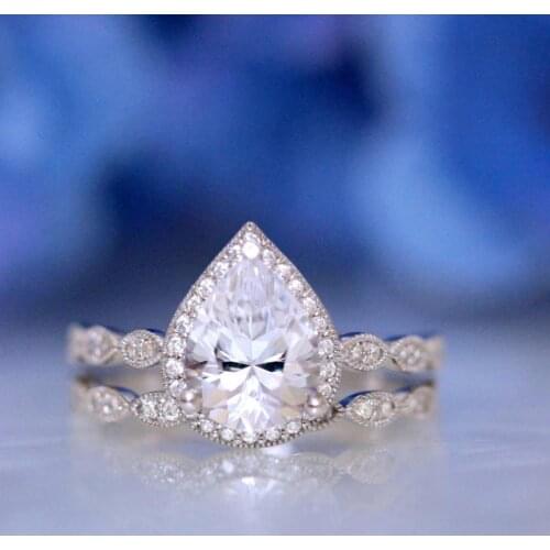 Fashion Water Drop Pear Shape Crystal Ring Sets for Women Engagement Wedding Zircon Stone Ring Luxury Jewelry Couple Rings