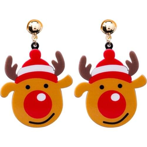 Sweet Simple Christmas Cartoon Earrings For Woman And Exaggerated Acrylic Snowman Elk Earrings Holiday Pendant