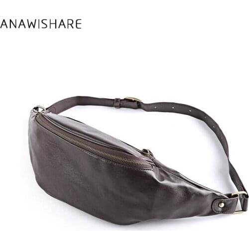 ANAWISHARE Men Waist Bags Leather Chest Bags Fanny Pack Mens Belt Bag Chest Pack Bum Bag Male Portable Belt Pouch