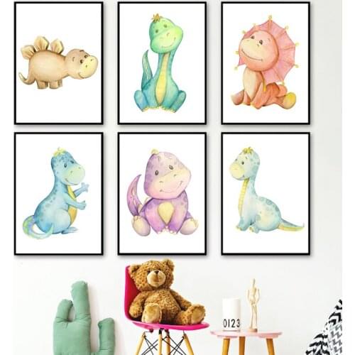Wall Art Canvas Painting Cute Dinosaur Baby Nursery Cartoon Nordic Posters And Prints Wall Pictures Baby Kids Room Boy Decor