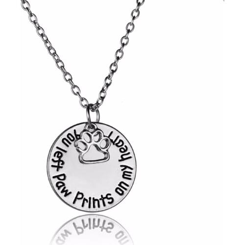 "You Left Paw Print On My Heart" Dog Paw Print Pendant Chain Necklace Jewelry Pet Lover Dog Cat Pet Loss Memory Necklace