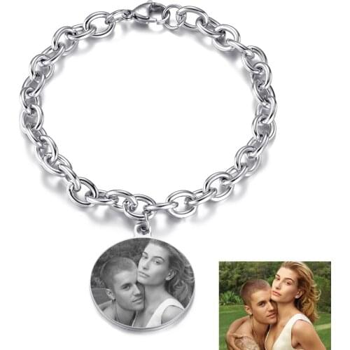Personalize Custom Baby Photos Name Bracelet for Women Men Family Gift Stainless Steel Bracelet by Engraving Never Fade Jewelry