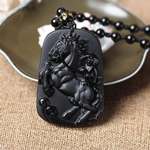Natural Obsidian Horsea and Monkey Pendant Jewelry Lucky to ward off Evil Auspicious Necklace Pendant Jade Fine Jewelry