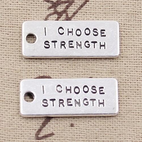 8pcs Charms I Choose Strength 24x9mm Antique Silver Color Plated Pendants Making DIY Handmade Tibetan Finding Jewelry