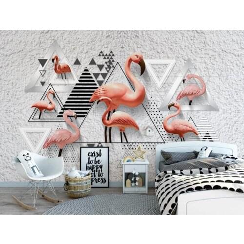 Custom 3D mural wallpaper Nordic simple 3Dstereo black and white geometric flamingo background wall