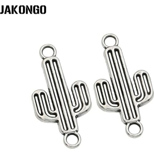 JAKONGO Antique Silver Plated Cactus Charm Connectors for Jewelry Making Bracelet Accessories DIY Findings 26x13mm