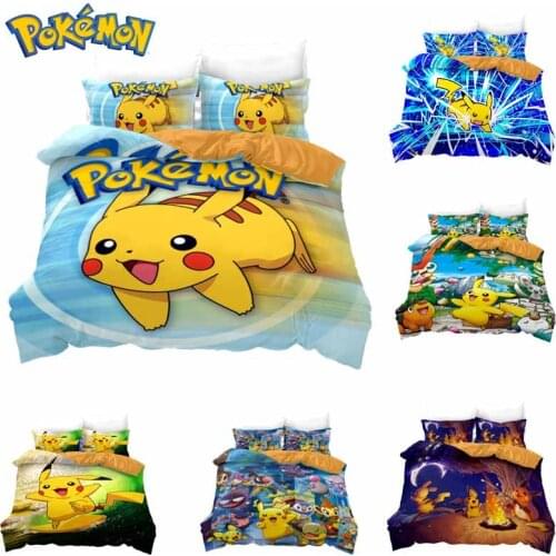 3PCS Pokemon Quilt Cover Pikachu 3D Cartoon Printed Bedding Bed Spead Child Kid Bedroom Bed Duvet Cover Bedclothes Set
