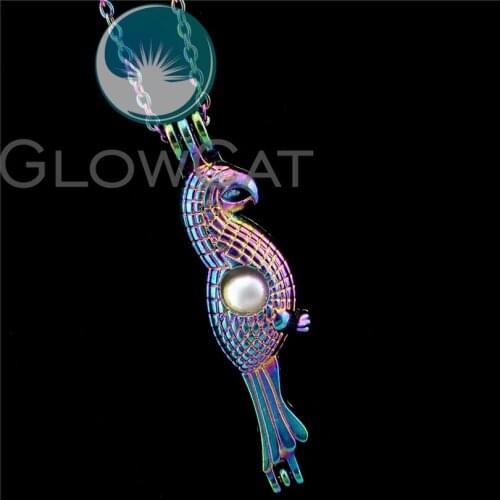R-C16 Rainbow Colors Woodpecker Birds Beads Cage Pendant Perfume Diffuser Aromatherapy Pearl Cage Locket Necklace