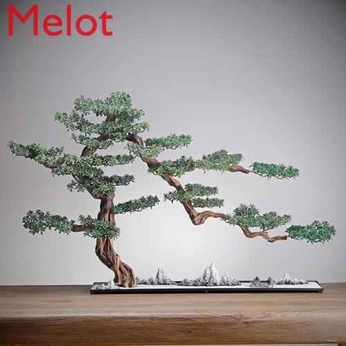 Carving Crafts Artificial Greeting Pine New Chinese Style Hotel Living Room Villa Courtyard Modeling Bonsai