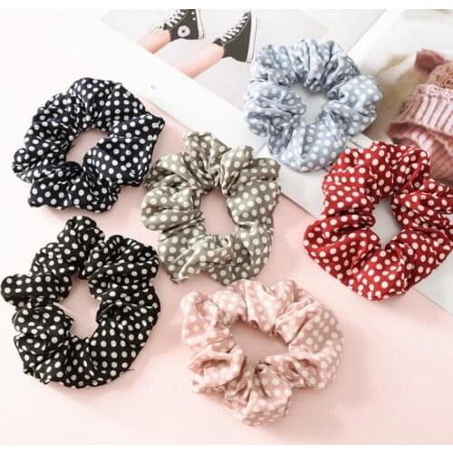 1 PC white polka dots scrunchies Elastic Hair Bands Ponytail Holder Girl Women Fashion Hair Accessories