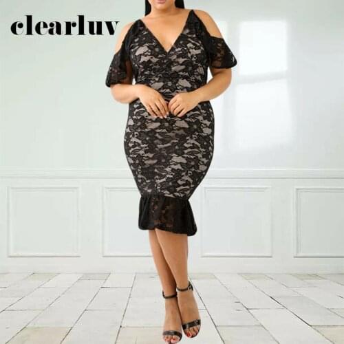 Sex Black Eveing Dresses New White V-neck Plus size Customized Ruffles Knee-length Lace Mermaid Woman Formal Party Dress T039