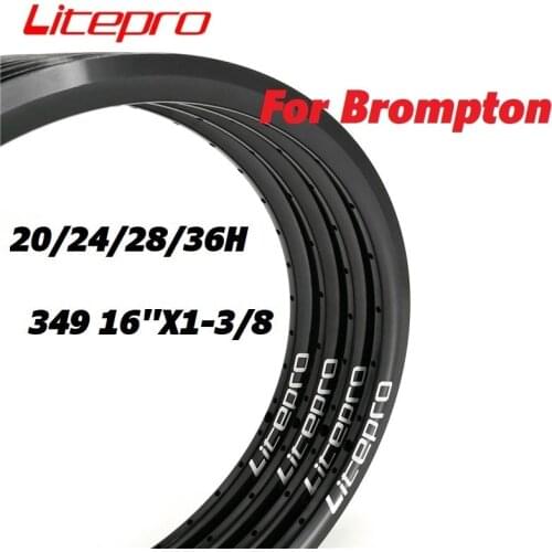Litepro Folding Bike Rims 349 16x1-3/8 For Brompton Rims Aluminum Alloy Double Wall All Black Wheel Rim 20-24-28-36 Hole