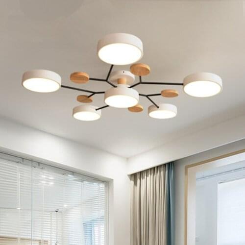 Modern 220V LED Ceiling Lights With Round Metal Lampshades For Living Room Nordic Wooden Bedroom Surface Mounted Lustres
