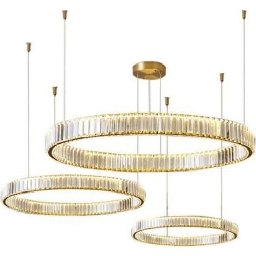 Modern Ring Crystals Chandelier Lighting Gold/Chrome Stainless Steel Round Circle Double Layer Living Lighting Projects Lights