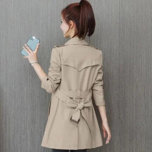 Belt Windbreaker Female 2021 Spring Autumn British Style Double-Breasted Wild Temperament Jacket Trend Coat Women With Lining