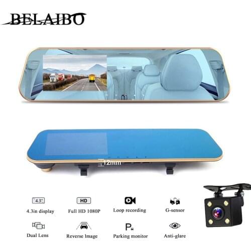 Car Dvr Mirror Video Recorder 4.3in HD 1080P Cam Motion Detection 170 Degree Wide Angle 24H Cyclic Recording Cameras