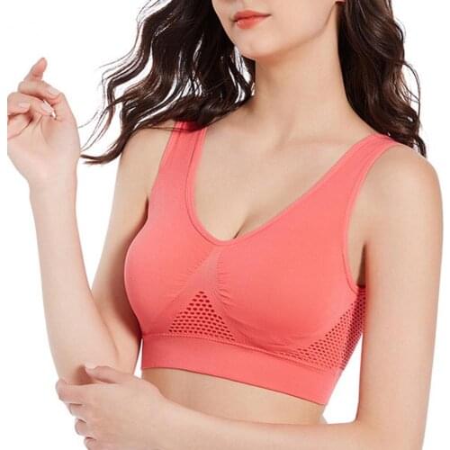 Sweat Absorbent Women Bra U Shape Back Hollow Out Breathable Solid Color Padded Seamless Brassiere Brelette Underwear for Yoga
