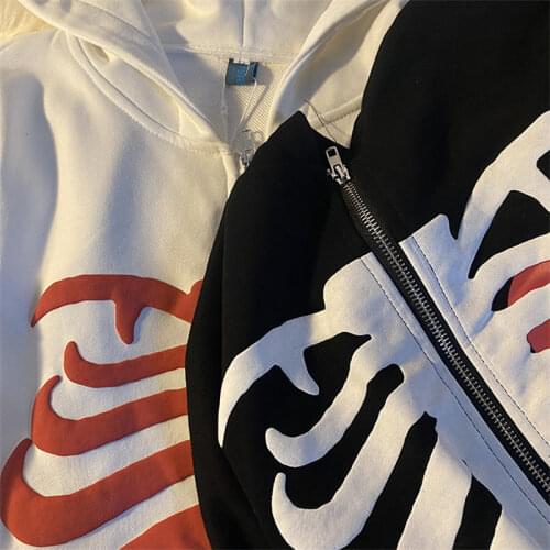 Zipper Jacket Y2K Harajuku Korean Style Skull Print Anime Goth Grunge Hooded Sweatshirts Zip-Up Shirt Harajuku Girltop Hoodies