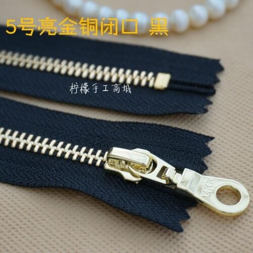 YKK zipper 5 metal bright gold copper closed tail 15-50cm black handbag bag pocket