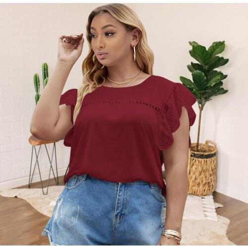 Elegant Casual Solid Ruffled Lace Women Blouse Spring Embroidery Round Collar Shirt Female Fashion Summer Top Female Lady Tee