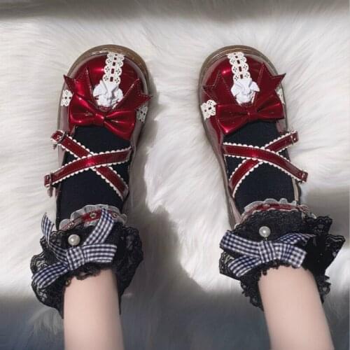 Sweet Girl Lolita Flats Cosplay Kawaii Shoe Lolita Anime Women Shoes Japanese Harujuku Bow Lace Cross Buckle Female Loli Shoes