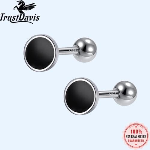 TrustDavis Real 925 Sterling Silver Fashion Sweet Black Glaze Round Stud Earring For Women Wedding Valentines Day Jewelry DB190