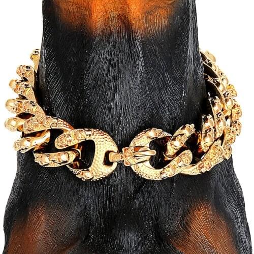 Pet Dog Gold Chain Puppy Collar Necklace Stainless Steel Bulldog Collar 20/30mm Small Middle Large Dog