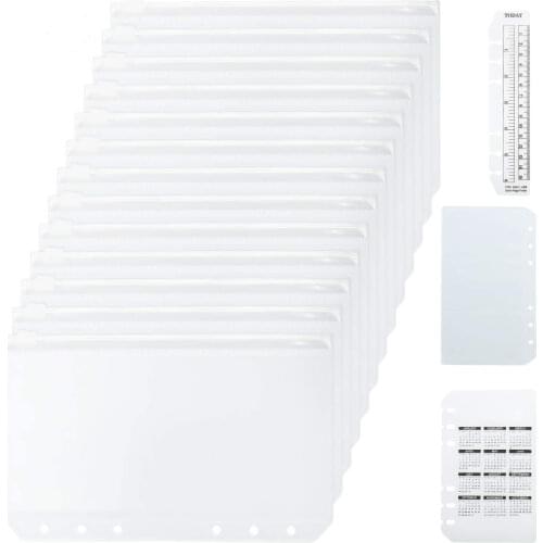 10 Pcs A6 Zipper PVC Cash Envelope for 6-Ring Binder Personal Organizer Filofax Storage,1 Card Pocket,1 Ruler and 2021 Calendar