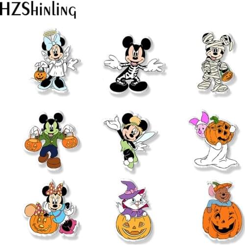 2021 New Halloween Mickey Minnie Mouse Winnie the Pooh Donald Duck Stitch Handcraft Epoxy Resin Brooch Badge Pins