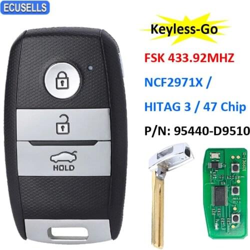 3 Button Keyless-Go Remote Smart Key FSK 433.92MHz NCF2971X / HITAG 3 / 47 Chip P/N: 95440-D9510 KIA7 for Kia Sportage 2019-2020