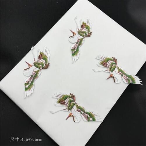 4Pcs red-crowned crane bird lace patch clothes stickers affixed embroidered applique small size patches diy accessorie 4.5X9.5cm