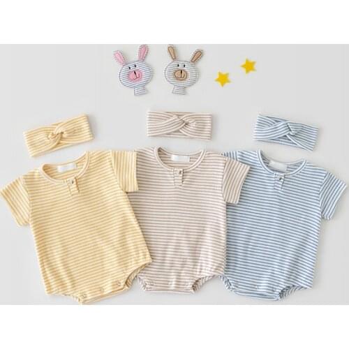 7894 Newborn Baby Clothes Striped Baby Romper Summer 2021 Baby Girl One-piece Clothes Boy Romper Onesies With Hair Band