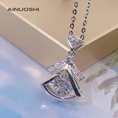 AINUOSHI 18K Gold Round Cut 0.105ct Real Diamond Dancing Trendy Dress Pendant Necklace Dinner Party Ladies Wearing Jewelry 18