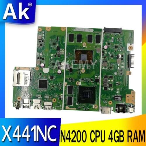 AKemy X441NC REV2.1 fit For ASUS X441NA X441N N4200 CPU Laptop motherboard 4GB memory GT810M test motherboard work 100