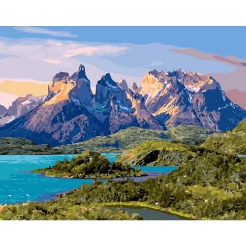 Frameless picture oil painting by numbers wall decor diy painting on canvas for home decor 4050 mountain and river