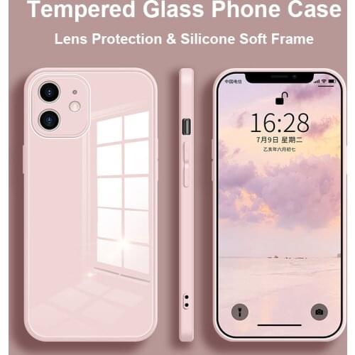 Gehard Glas Telefoon Case Voor Iphone 11 12 Pro Max Xr X Xs Max Se 2020 8 7 6S plus Krasbestendig Back Cover Soft Frame Case